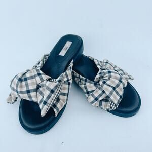 Miista London Valerie Plaid Tartan Bow Sandals Slides Flats Knot 38 Leather 7.5